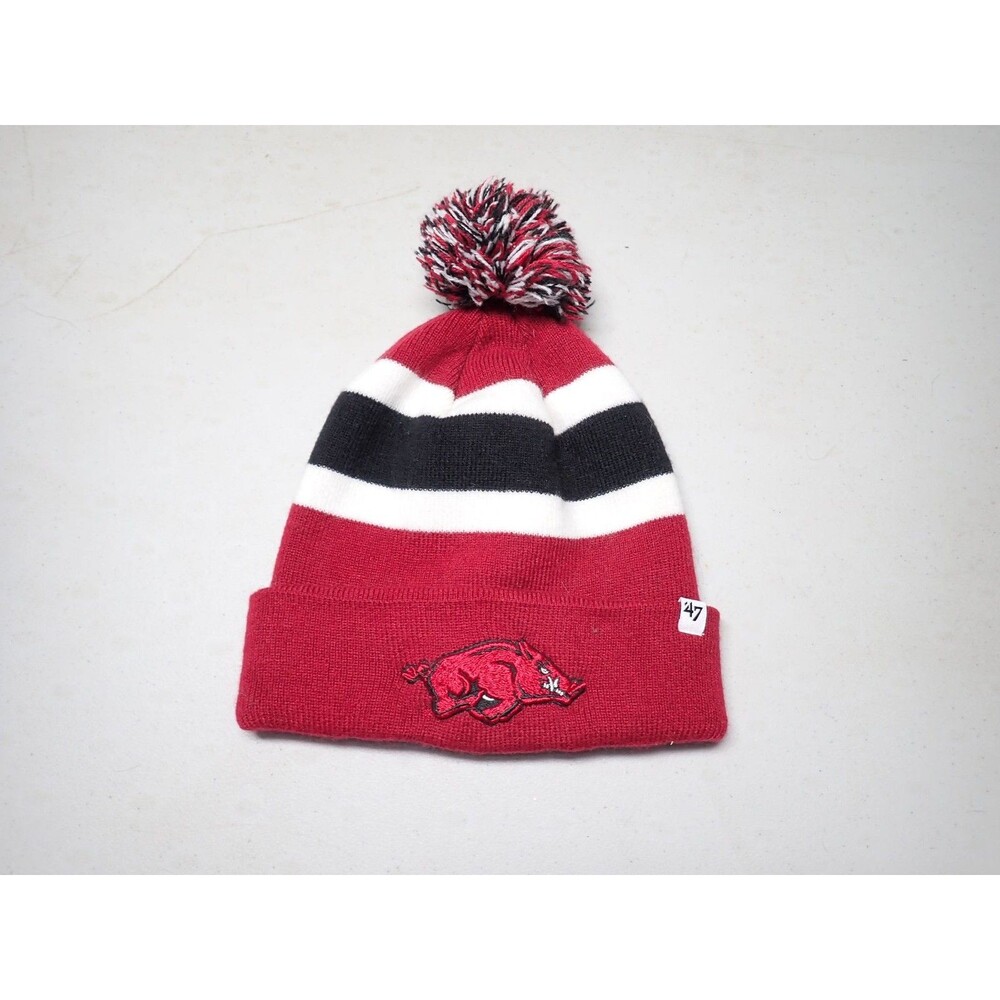 Arkansas Razorbacks 47 Beanie Hat Pom Pom Knit Red Black White Pig Sooie